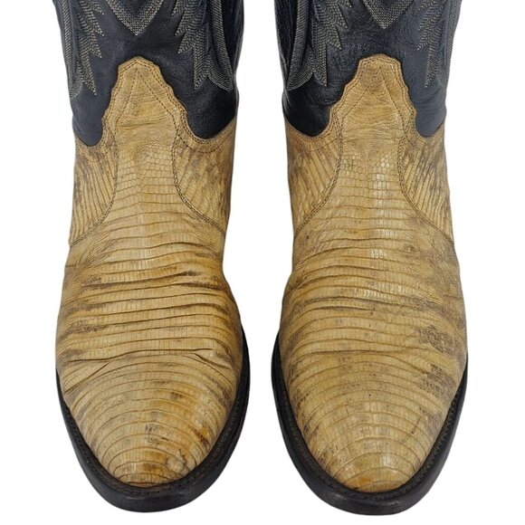 Vintage Tony Lama Exotic Natural Teju Lizard Cowboy Boots Mens 9.5D Gold Label - Picture 2 of 16